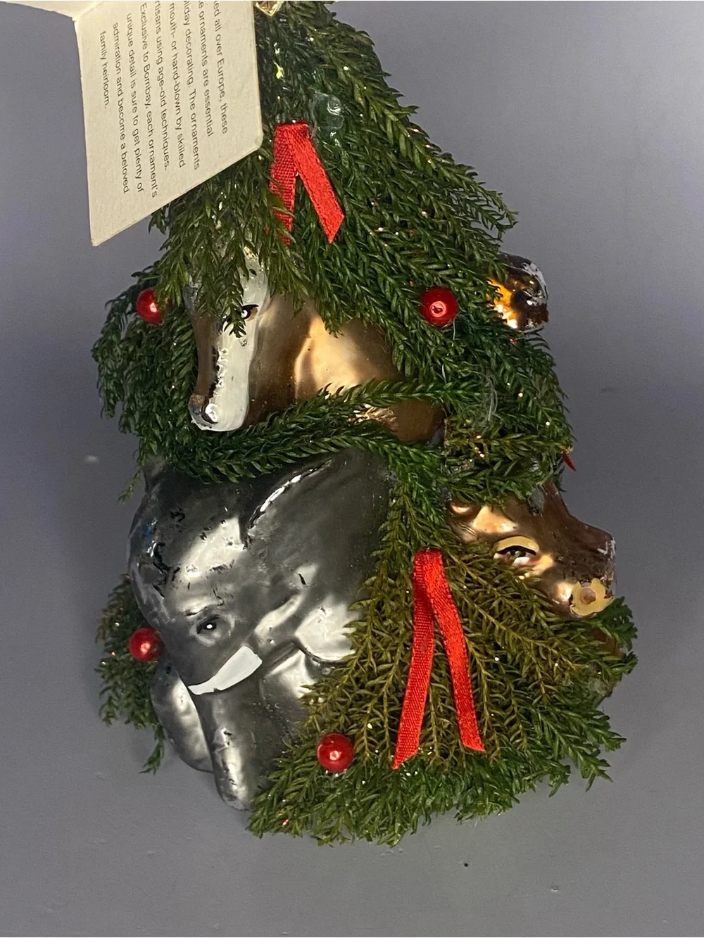 Vintage Blown Glass Bombay Safari/Jungle Animal Holiday Tree Ornament - Green